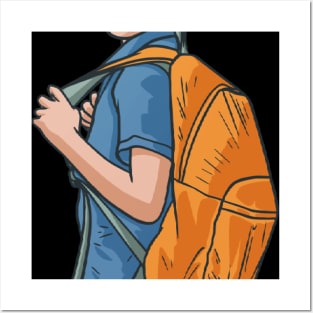 School Kid Wearing Backpack Posters and Art